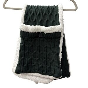 Huggle Womens Cable Knit Pocket Scarf Sherpa Lined Dark Green Button Accent